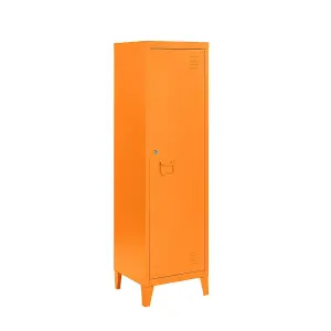 Orange Metal 2 Shelve Locker Cabinet, 1 Door Storage Cupboard for Home or Office