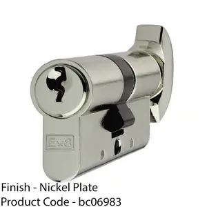 80mm EURO Cylinder Lock & Thumb Turn - 5 Pin Polished Nickel Front Door Barrel