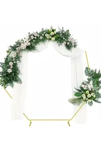 Hexagon Arch Stand Metal Backdrop Stand Garden Arbors - 6.5ft, White