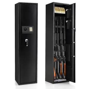 Costway Long Rifle Gun Safe Box 5-Gun Metal Rifle Security Cabinet w/ Ammo Lockbox