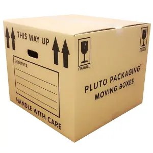 10 x Extra Large Printed 21x21x16" House Moving Storage Boxes With Built In Carry Handles & Room List