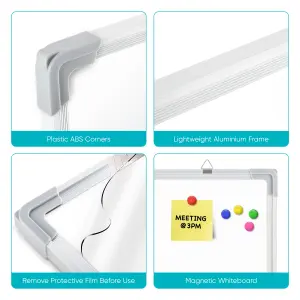 Magnetic Whiteboard Wall Hanging 10 Colour Magnets Marker Pens Memo Notice Board - 50cm x 40cm