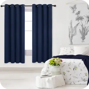 Deconovo Blackout Curtains Thermal Insulated Curtains Energy Saving Eyelet Blackout Curtains W52 x L72 Inch Navy Blue 2 Panels