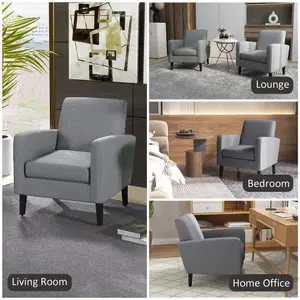 HOMCOM Modern Armchair Accent Chair with Rubber Wood Legs for Bedroom Grey