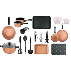 Copper 21 Pcs Kitchen Cookware Saucepan Utensil Pot Pan Bakeware Starter Set