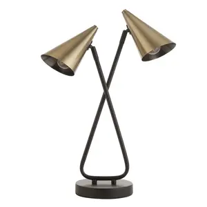 Dual modern Matt black & antique brass Table lamp