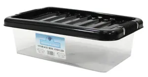 6 Litre Storage Boxes 6L with Black Lid x5