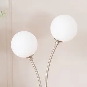 ValueLights Velika Chrome 2 Way Double Bedside Table Lamp with White Frosted Glass Globe Shades Light - LED Bulbs Included