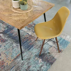 Blue Abstract Soft Distressed Fireside Living Area Rug 160cm x 230cm