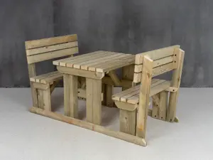 Alders wooden picnic bench and table set, outdoor dining set with backrest (3ft, Natural finish)