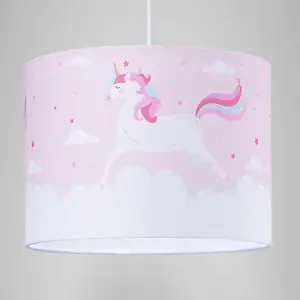 Beautiful Soft Pink Cotton Lampshade with Dancing Unicorns and Clouds Decoration