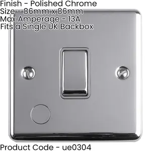 1 Gang 13A Unswitched Fuse Spur POLISHED CHROME & GREY Metal Mains Isolation