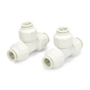 Twist-Loc 15mm Push Fit Tee White - 2 Pack