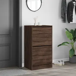 Berkfield Shoe Cabinet with 2 Flip-Drawers Brown Oak 60x42x108 cm