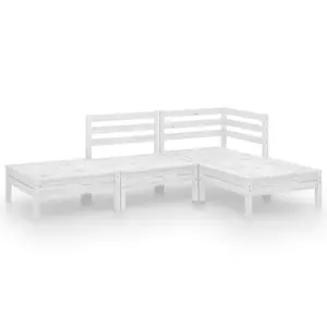 4 Piece Garden Lounge Set White Solid Pinewood