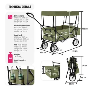 Premium Garden Trolley Wheelbarrow Cart With Roof Foldable Incl. Carry Bag Blue