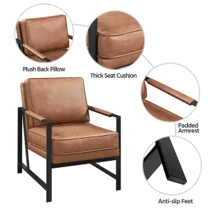 Yaheetech Light Brown Upholstered Faux Leather Accent Chair Retro Armchair