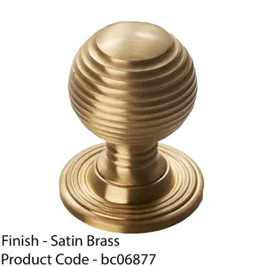 Reeded Ball Door Knob - 28mm Satin Brass Lined Cupboard Pull Handle & Rose