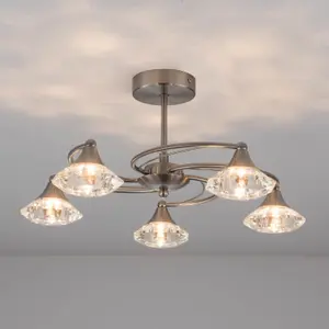 Harper Living Satin Nickel Spiral 5-Light Semi-Flush Ceiling Light