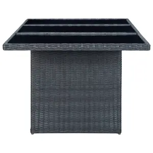 Berkfield Garden Table Dark Grey Poly Rattan and Tempered Glass