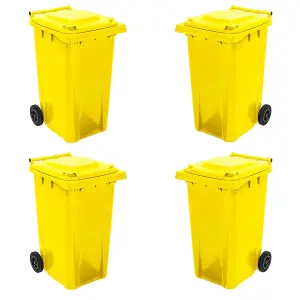 Large 240 Litre Yellow Coloured Outdoor Council Wheelie Bins Complete With Lid And Wheels