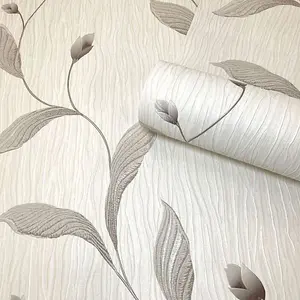 Tiffany Floral Trail Textured Heavyweight Vinyl Wallpaper Charcoal Belgravia 41338