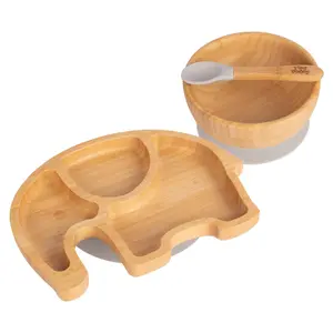 Tiny Dining - Children's Bamboo Suction Elephant Dinner Set - Grey