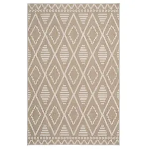 Natural Beige Diamond Trellis Textured 3D Pile Living Area Rug 200x290cm