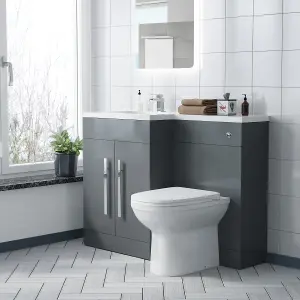 Nes Home Aric 1100mm Left Hand Grey Basin Combination Vanity Unit - Melbourne Back To Wall Toilet