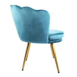 Flora Accent Chair with Petal Back Scallop Armchair in Velvet - Teal