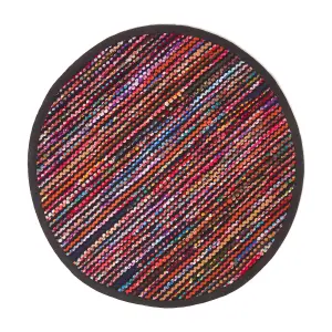 Homescapes Handwoven Multi Coloured Recycled Chindi Folk Rug, 150 cm Round