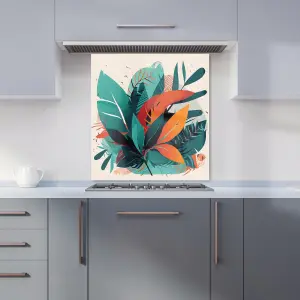 Green Orange Tropical Leaves Premium Glass Kitchen Splashback W700mm x H750mm