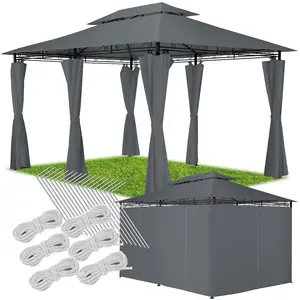 Gazebo Emine - 4 x 3 m, double roof system, 6 side panels, water-repellent - anthracite