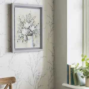 Laura Ashley Pussy Willow Floral Grey Framed print (H)50cm x (W)40cm