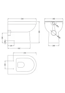 Round Back to Wall Toilet Pan   - 395mm x 360mm x 540mm