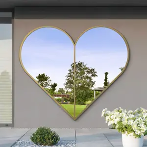 MirrorOutlet The Corde Gold Metal Framed Heart Shaped Garden Mirror 180CM X 180CM