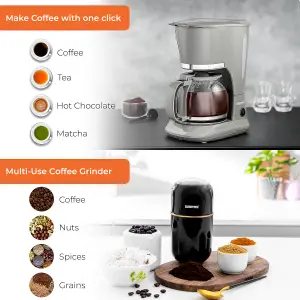 Geepas Coffee Machine & Coffee Grinder Combo Set Grey & Black