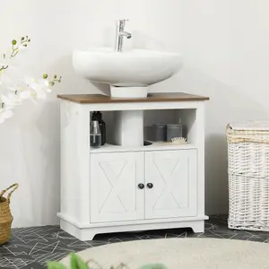 kleankin Bathroom Sink Cabinet, Freestanding Under Sink Cabinet, White