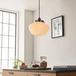 Polished Nickel Ceiling Pendant Light Opal Glass Shade Hanging Lighting Fixture