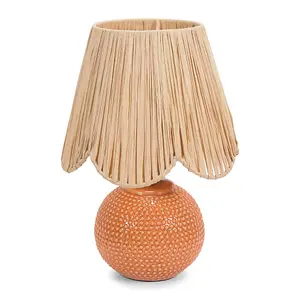 ValueLights Sebby Peach Ceramic Table Lamp with Natural Raffia Shade