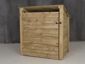 Wooden log store (roof sloping back) with door W-119cm, H-126cm, D-88cm - natural (light green) finish