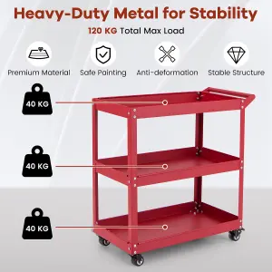 Costway 3-Tier Rolling Tool Cart Heavy-Duty Metal Cart Industrial Tool Organizer