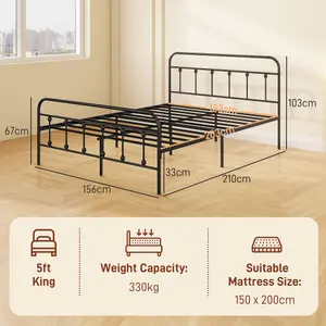 HOMCOM 5ft Metal King Platform Bed Frame w/ Underbed Storage Headboard Black