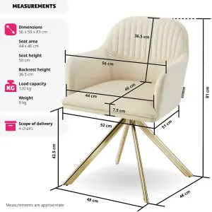 Armchair Lona - 360 swivel, high backrest, plush upholstery, slim steel legs - cream/gold