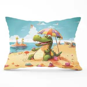 A Crocodile On A Beach Holiday Cushions 33cm x 48cm