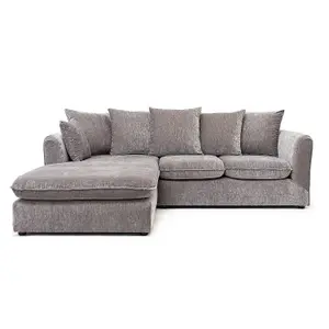 Lucas Water Repellent Velvet Chenille Left Facing Corner Sofa in Light Grey