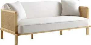 Pienza Cane Sofa Bed, Beige Woven Fabric With Natural Solid Oak Frame - Daals - Sofa Beds