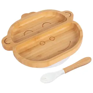 Bamboo Monkey Baby Weaning Plate & Fork Set - White