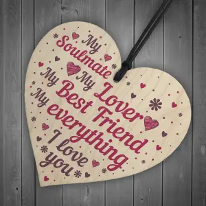 Red Ocean Soulmate Gifts Wooden Hanging Heart Plaque Gift For Boyfriend Girlfriend Anniversary Birthday Gifts For Him Her