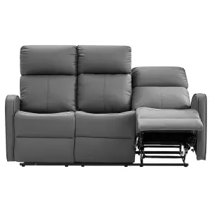 3 Seater Manual Reclining Sofa with Cup Holders in Grey Leather - Parma